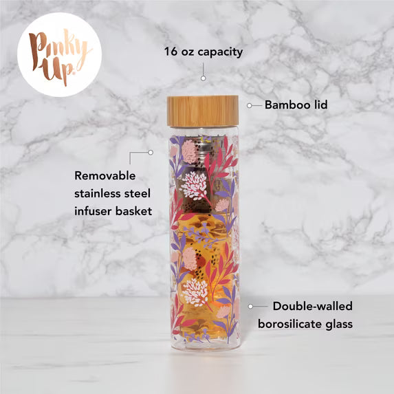 Pinky Up Blair 16oz Loose Leaf Tea Infuser Mug | Travel Tea Cup with Built-In Strainer | Botanical Bliss