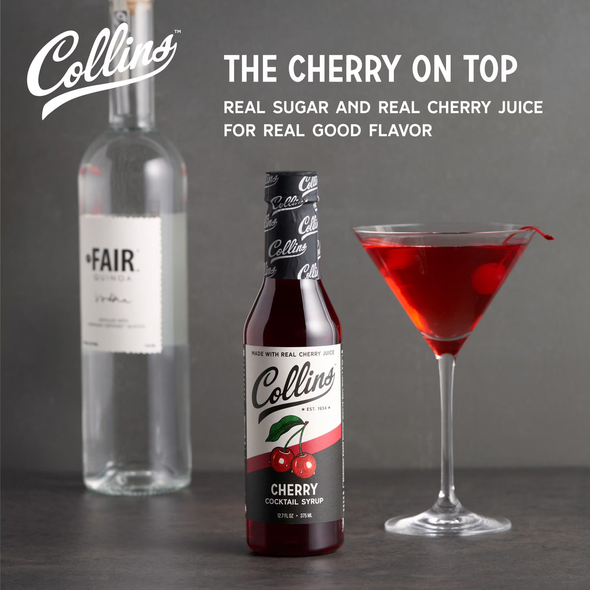 Collins Cherry Simple Syrup with Real Cherry Juice & Real Sugar – 12.7 oz