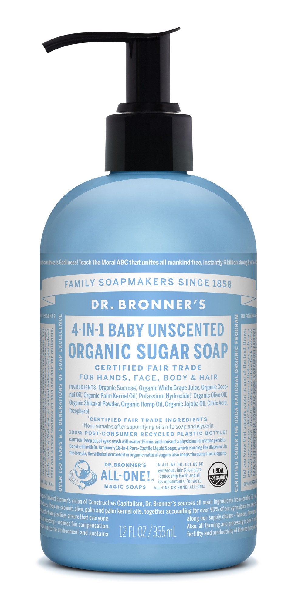 Dr. Bronner’s 4-in-1 Baby Unscented Organic Sugar Soap – 12 fl oz