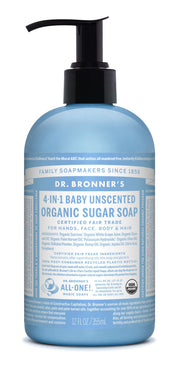 Dr. Bronner’s 4-in-1 Baby Unscented Organic Sugar Soap – 12 fl oz