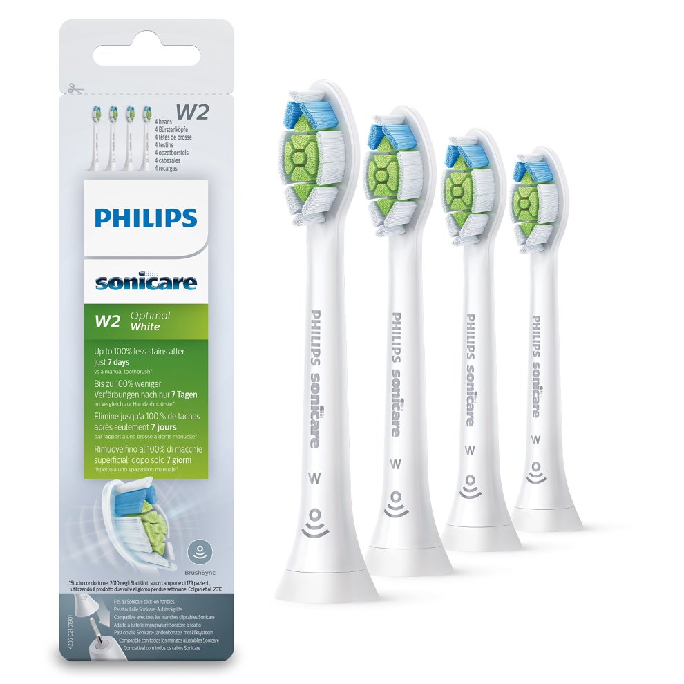 Philips Sonicare W2 Optimal White Replacement Electric Toothbrush Heads – White, 4-Pack