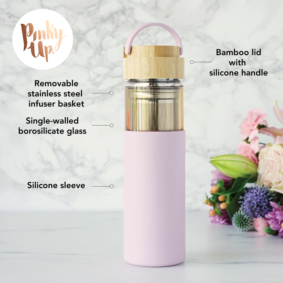 Pinky Up Dana Loose Leaf Tea Infuser Tumbler, Travel Mug, 16oz, Lavender