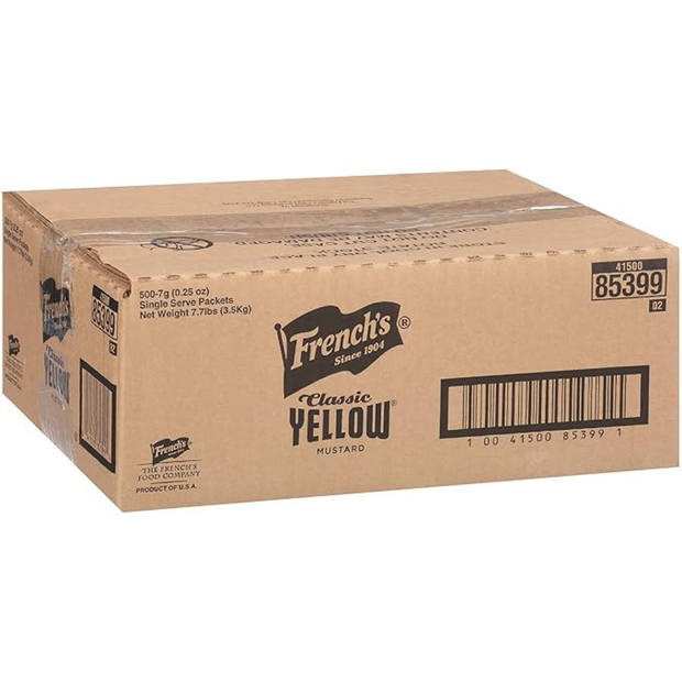 French's Classic Yellow Mustard Single Serve Packets 500 Count – Gluten Free, No Artificial Colours, Bulk Catering Condiment Pack