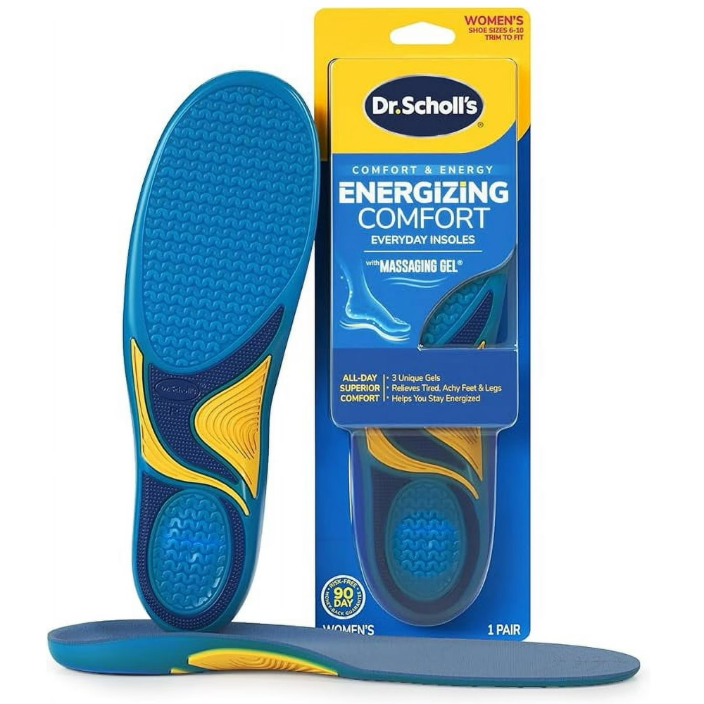 Dr. Scholl's Energizing Comfort Women's Insoles – Massaging Gel, Triple Gel, Shock Absorbing, Arch Support
