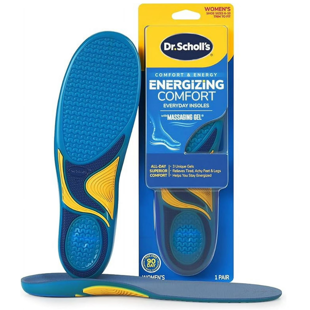 Dr. Scholl's Energizing Comfort Women's Insoles – Massaging Gel, Triple Gel, Shock Absorbing, Arch Support