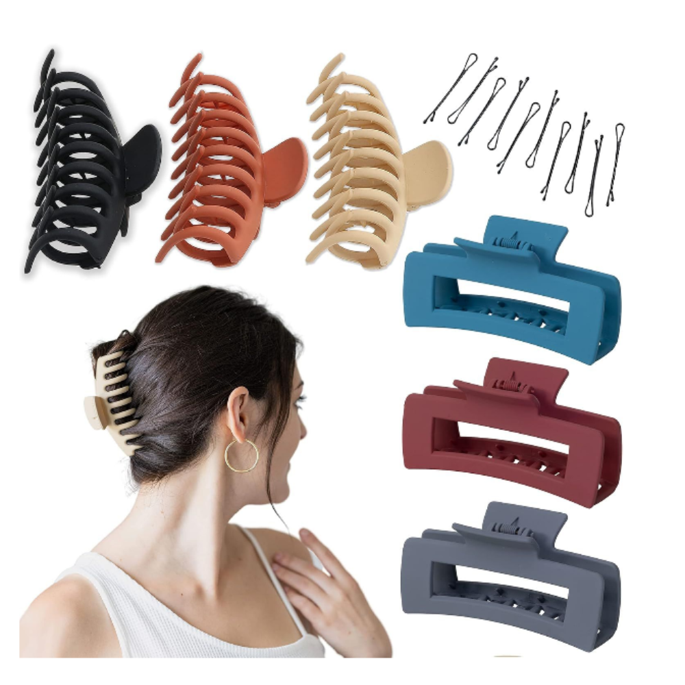 Large Hair Claw Clips Set– Strong Hold, Matte Finish, Assorted Colours | Women's Hair Accessorie