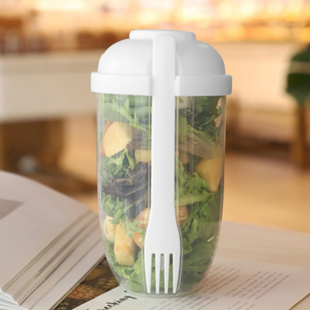 Salad Meal Shaker Cup with Fork – Portable Clear Salad Container, Meal Prep Shaker Cup for Healthy Eating
