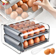 ONESTEP CLUB 2-Layer Stackable Egg Holder for Refrigerator – Grey PET Plastic