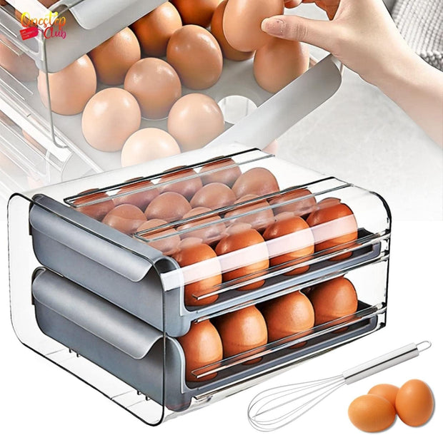 ONESTEP CLUB 2-Layer Stackable Egg Holder for Refrigerator – Grey PET Plastic