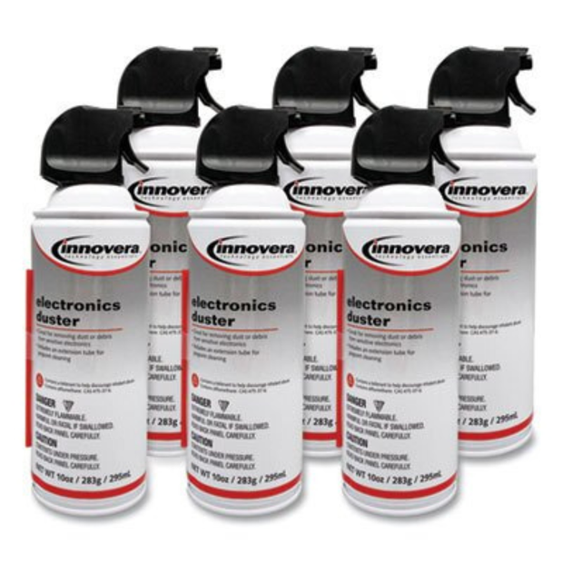 Innovera Compressed Air Duster Cleaner, 10 oz Can, 6-Pack – Precision Electronics Cleaning with Extension Straw | Keyboards, Computers & More