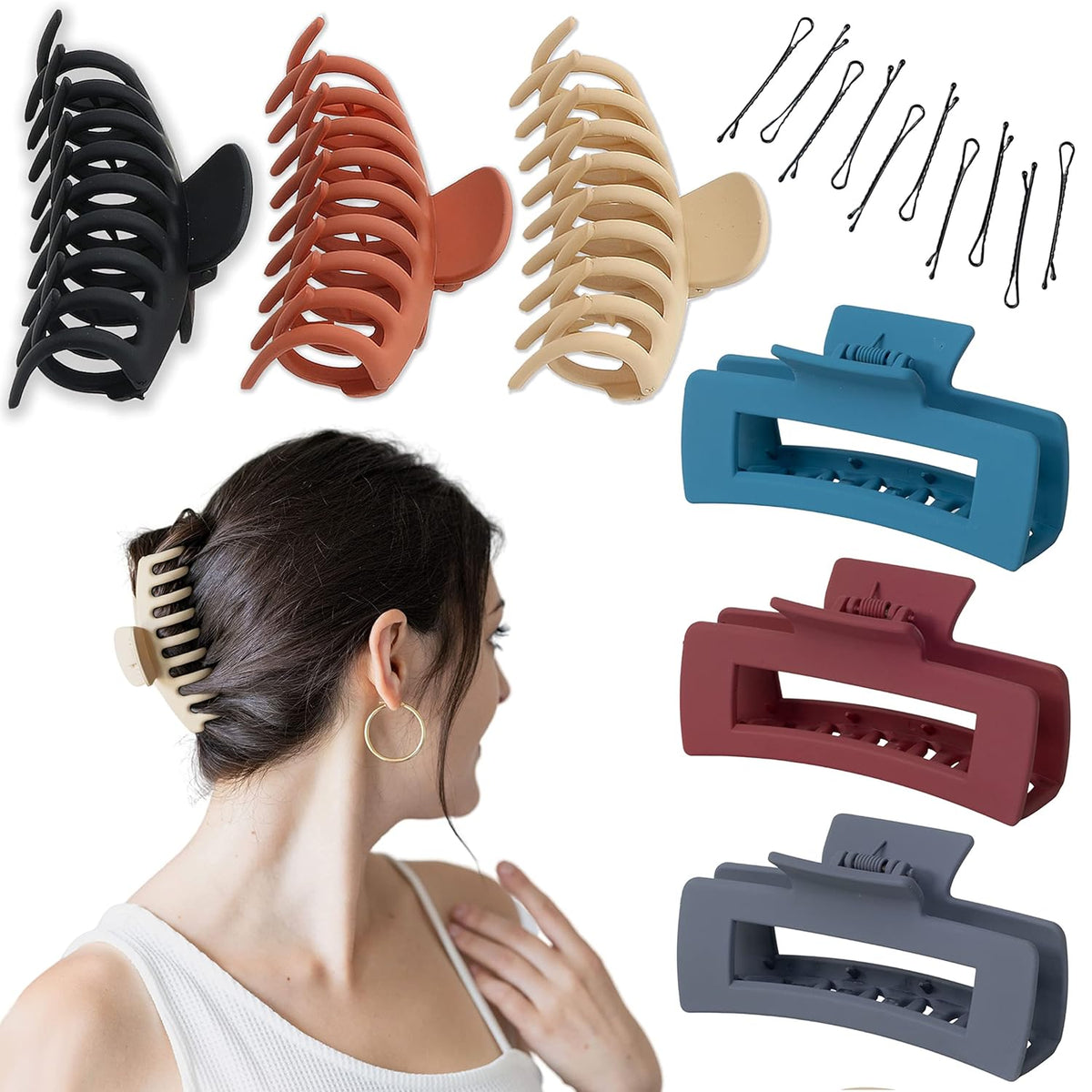 Large Hair Claw Clips Set– Strong Hold, Matte Finish, Assorted Colours | Women's Hair Accessorie