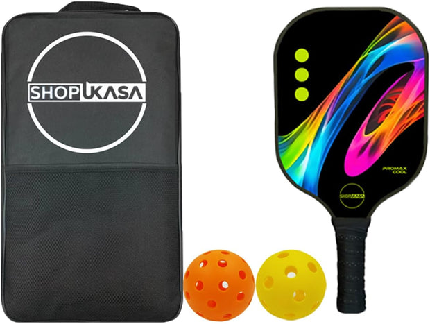 SHOPUKASA Pickleball Paddle Set – 1 Fiberglass Paddle, 2 Pickleballs & Carry Bag | Cushion Comfort Grip, All Skill Levels, Men & Women
