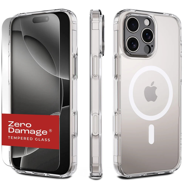 iPhone 16 Pro Max Clear Case + Screen Protector Kit – 9H Tempered Glass, Camera Lens Protectors, Cleaning Kit | Zero Damage