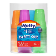 Hefty Everyday 16 oz Disposable Party Cups 100 Pack – Assorted Bright Colours, Cold Drink Plastic Cups for Parties & Events