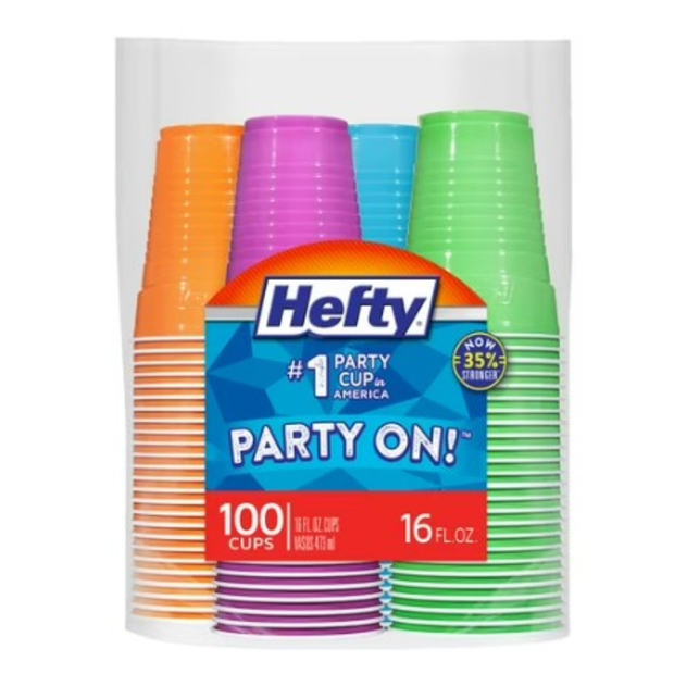Hefty Everyday 16 oz Disposable Party Cups 100 Pack – Assorted Bright Colours, Cold Drink Plastic Cups for Parties & Events