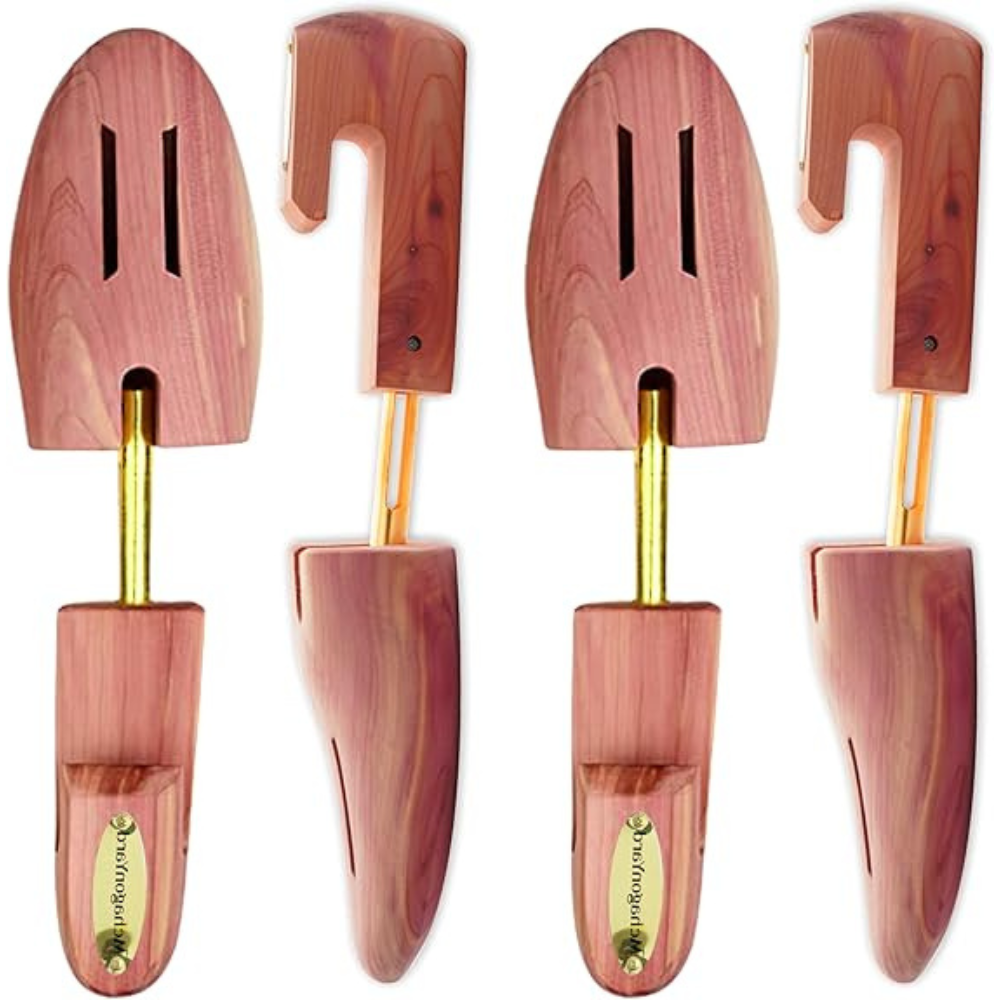Cedar Shoe Trees for Men (2 Pairs) | Adjustable Wooden Shoe Shaper – Odorless & Anti-Crease for Sneakers, Boots & Dress Shoes