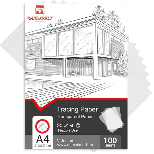 Raimarket Premium Tracing Paper 100 Sheets A4 – Transparent Tracing Paper Pack for Art, Design & Architecture