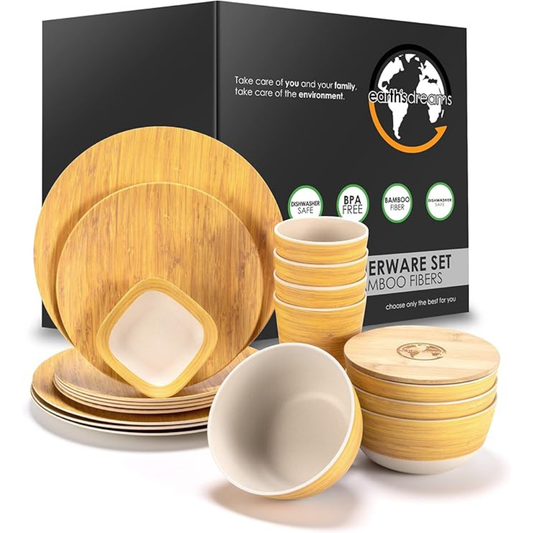 Earth’s Dreams Reusable Bamboo Dinnerware Set – Eco Tableware for 4