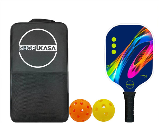 SHOPUKASA Pickleball Paddle Set Blue – 1 Fiberglass Paddle, 2 Pickleballs & Carry Bag | Cushion Comfort Grip, All Skill Levels, Men & Women