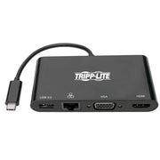 Tripp Lite USB-C Multiport Adapter – 4K HDMI, VGA, Gigabit Ethernet & USB-A Hub, Black, U444-06N-HV4GUB