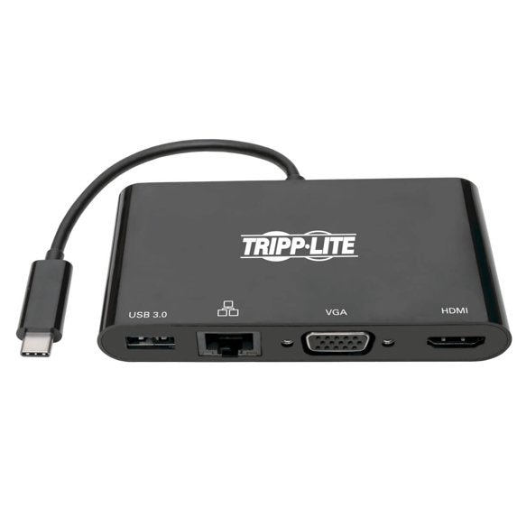 Tripp Lite USB-C Multiport Adapter – 4K HDMI, VGA, Gigabit Ethernet & USB-A Hub, Black, U444-06N-HV4GUB