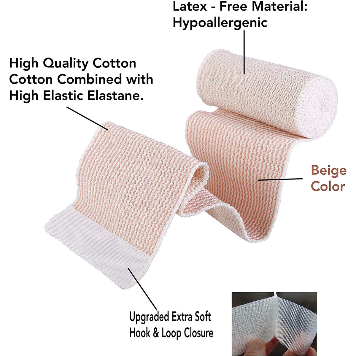 Naltars 4 Pack Cotton Elastic Bandage | Ace Wrap with Velcro 4 Inch Hook and Loop Closure | Reusable Compression Bandage