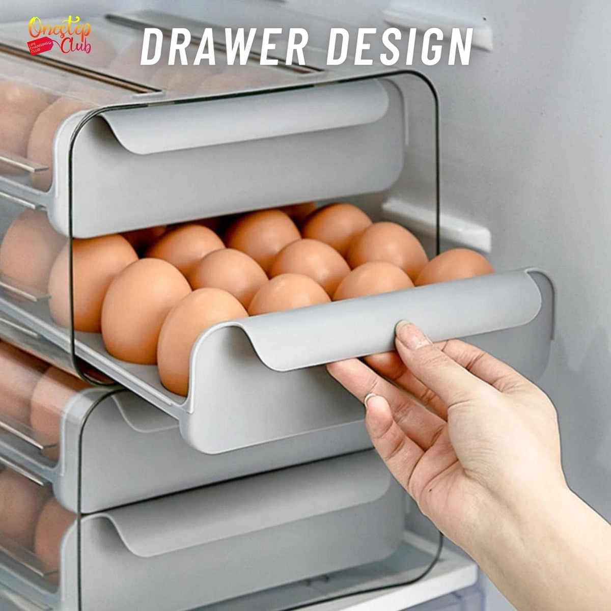 ONESTEP CLUB 2-Layer Stackable Egg Holder for Refrigerator – Grey PET Plastic
