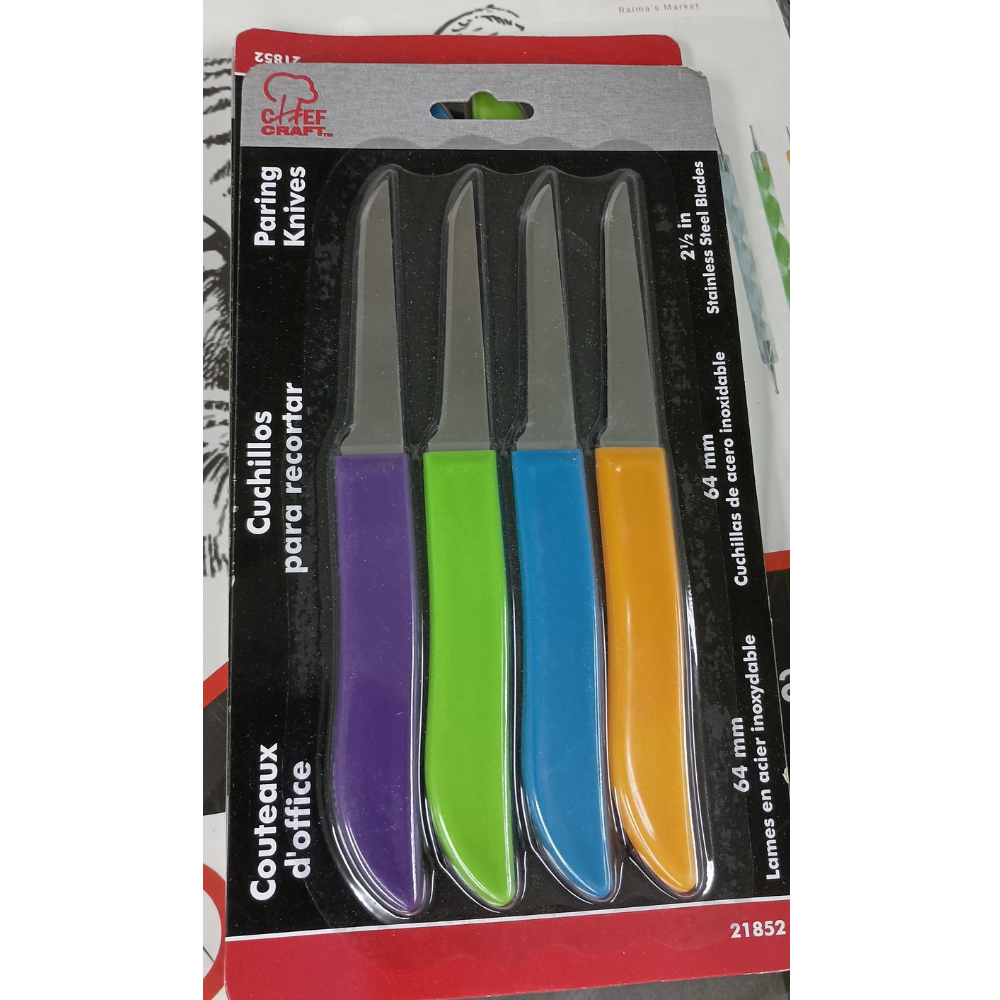 Chef Craft Select Paring Knife Set, 4-Piece – 2.5" Stainless Steel Blades, 6" Total Length, Assorted Colors | Precise Kitchen Cutting Tool