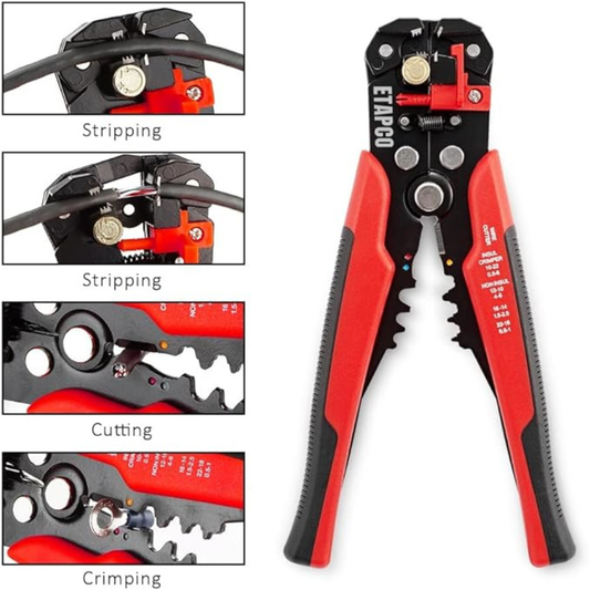 3-in-1 Wire Stripper & Crimper Tool with Adjustable Rotary Switch (Red)