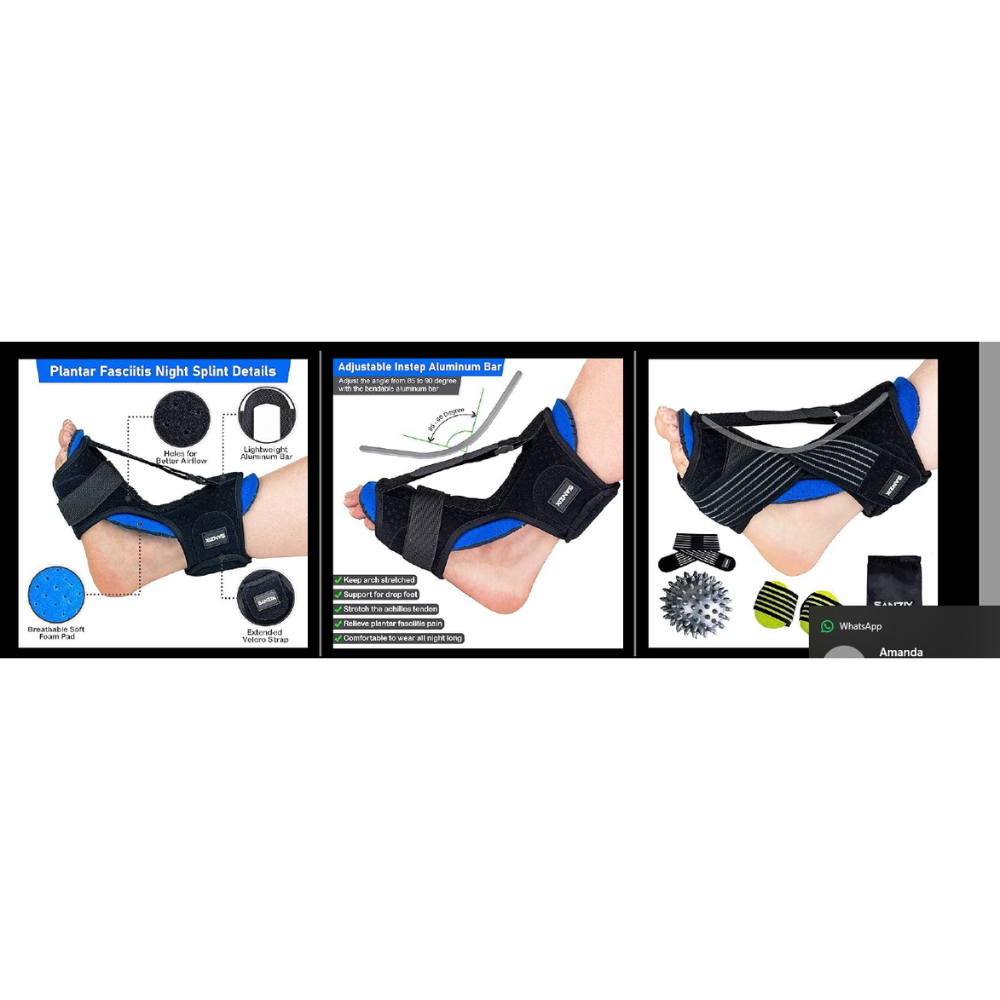 SANZIX Plantar Fasciitis Night Splint – Adjustable Foot & Achilles Support Brace, Drop Foot Brace, Includes Massage Ball
