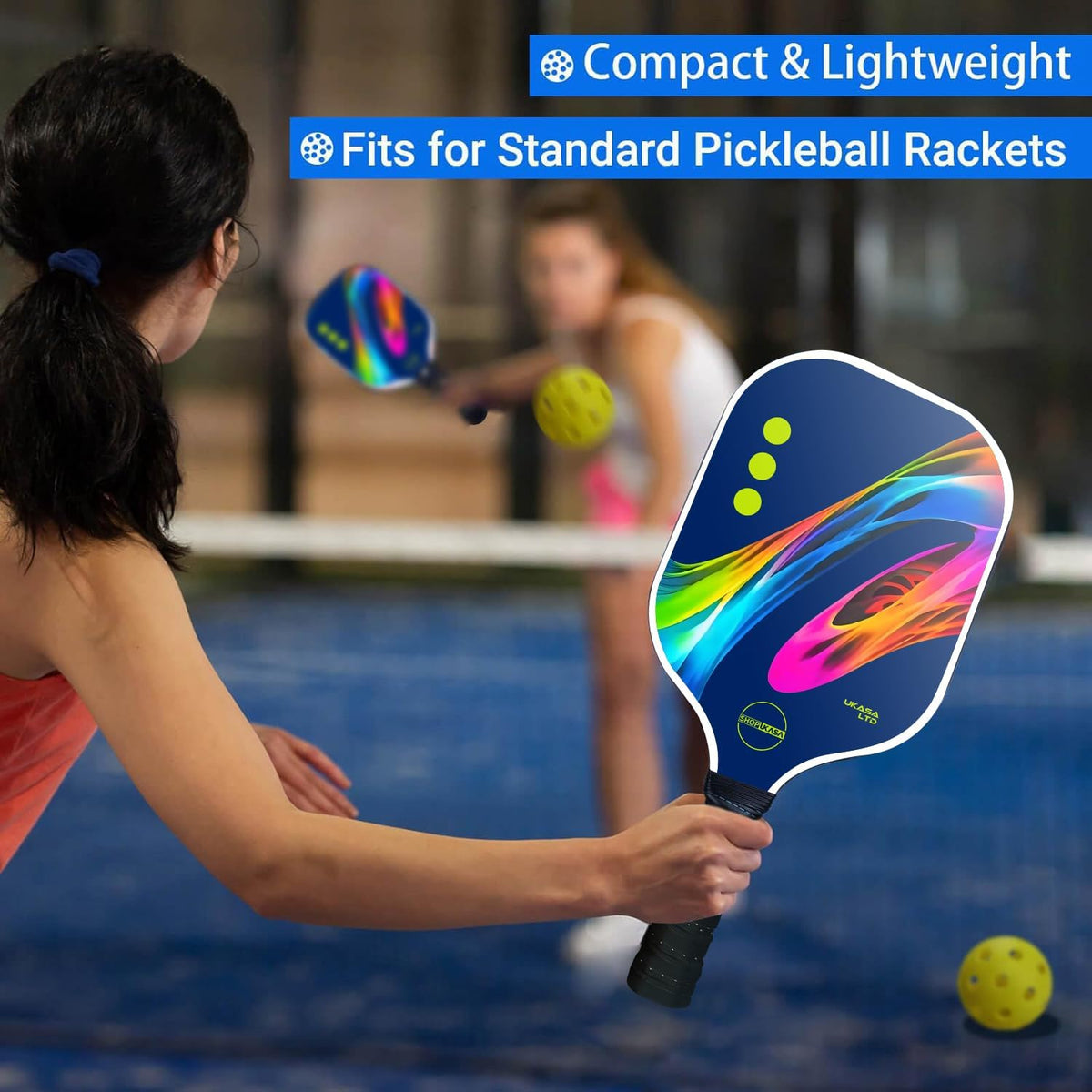 SHOPUKASA Pickleball Paddle Set Blue – 1 Fiberglass Paddle, 2 Pickleballs & Carry Bag | Cushion Comfort Grip, All Skill Levels, Men & Women