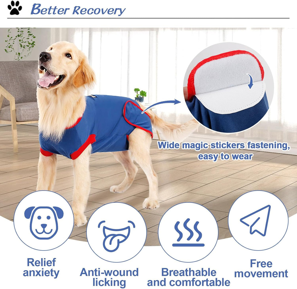 Doglemi Dog Recovery Suit Size M – Breathable Cotton, Anti-Licking Surgical Suit for Spay, Neuter & Wound Protection | Easy Pee & Poop | Small Breeds