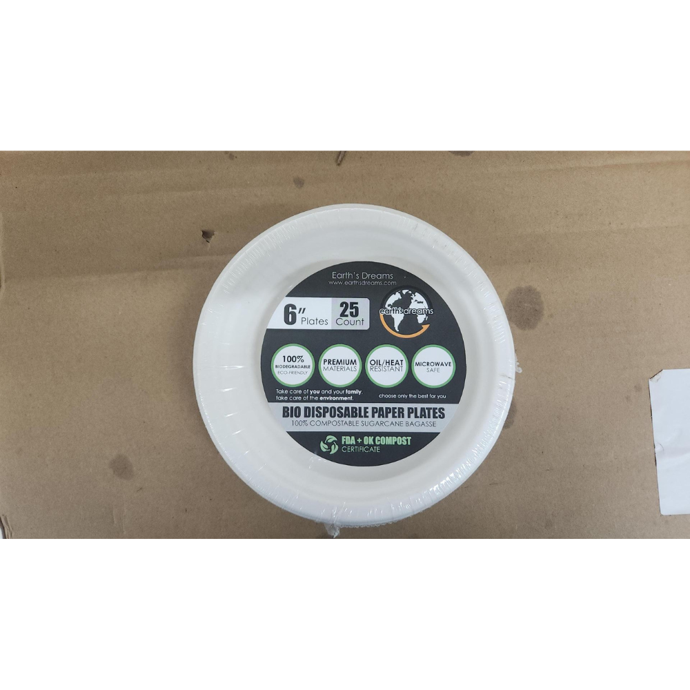 Earth's Dreams 100% Compostable Paper Plates White Small 6" Pack of 25