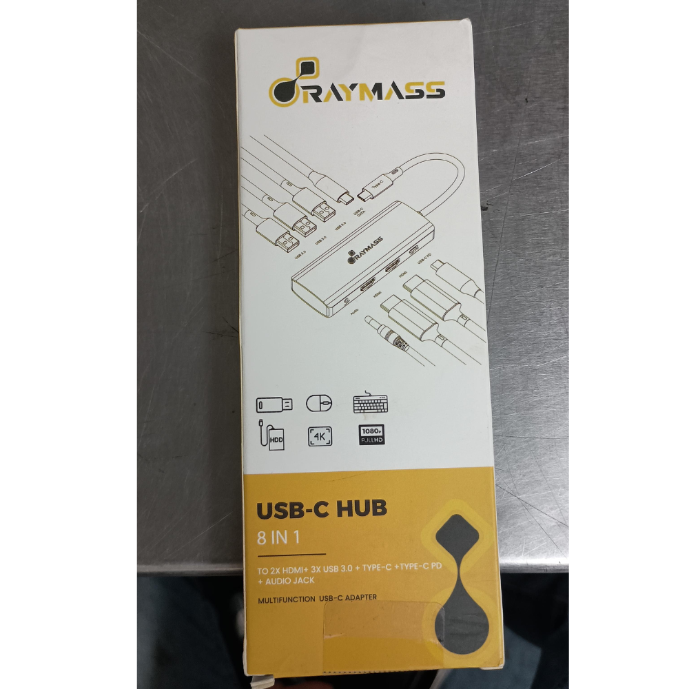 RAYMASS USB-C Hub 8 in 1 Multiport Adapter | Dual HDMI, 3 USB 3.0, USB-C PD Charging, Audio Jack Dock for Laptop & MacBook