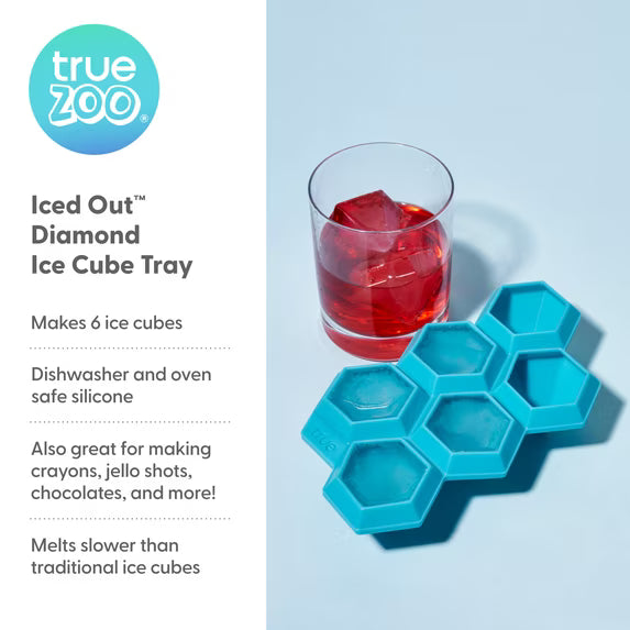 TrueZoo Iced Out Diamond Silicone Ice Cube Tray – 6-Cavity Blue Ice Mold