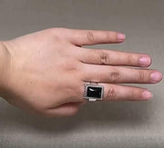 Lucifer Morningstar Black Onyx Statement Ring – Silver & Black, Size 13