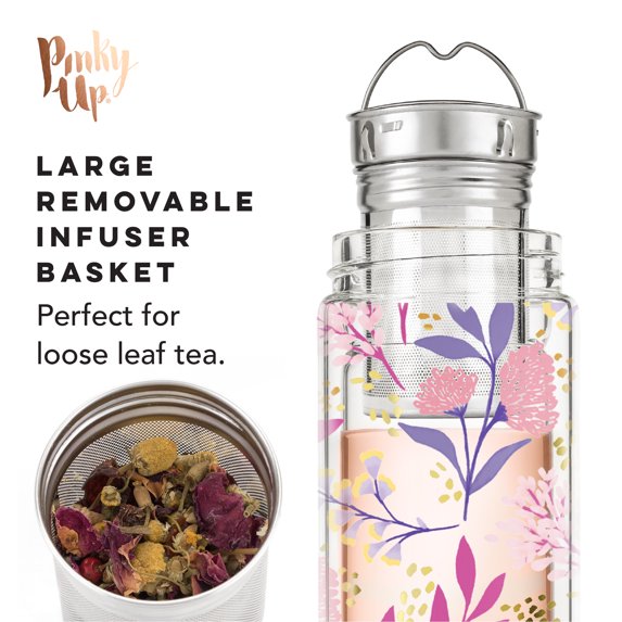 Pinky Up Blair 16oz Loose Leaf Tea Infuser Mug | Travel Tea Cup with Built-In Strainer | Botanical Bliss