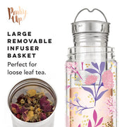 Pinky Up Blair 16oz Loose Leaf Tea Infuser Mug | Travel Tea Cup with Built-In Strainer | Botanical Bliss