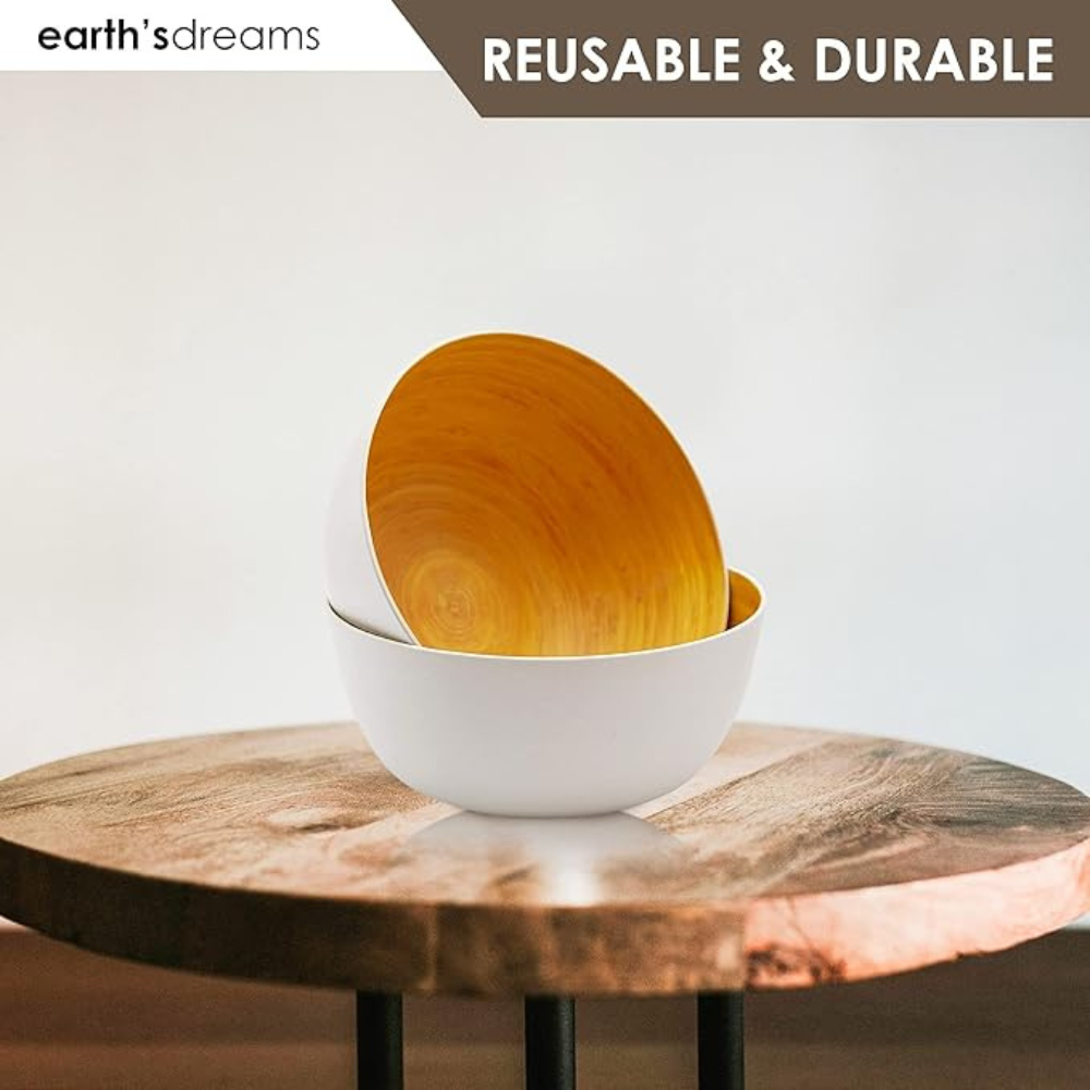 Earth's Dreams 40 oz Cereal Bowls 2 Pack – Bamboo Print Melamine, Dishwasher Safe, BPA Free, Food Safe
