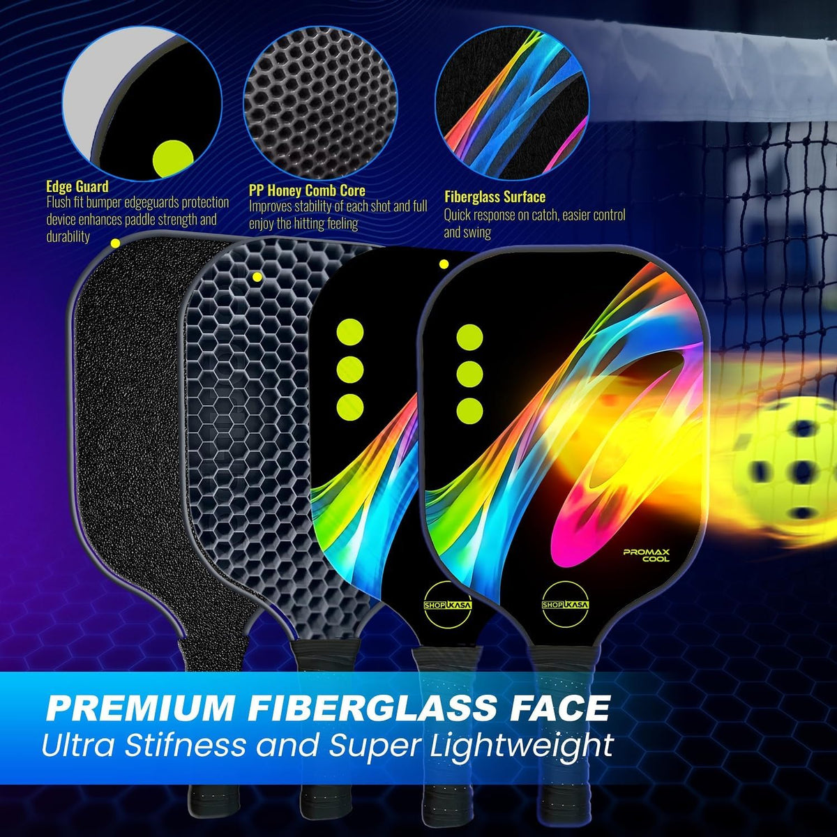 SHOPUKASA Pickleball Paddle Set – 1 Fiberglass Paddle, 2 Pickleballs & Carry Bag | Cushion Comfort Grip, All Skill Levels, Men & Women