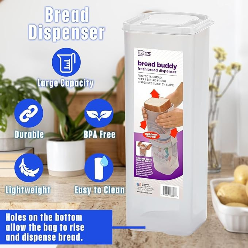 Buddeez Sandwich Size Bread Buddy Dispenser - Plastic Bread Box