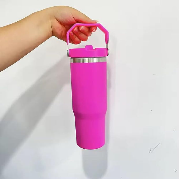 Belikam 30 oz Stainless Steel Tumbler with Straw – Pink, Flip-Top Lid, Rust Resistant, Spillproof