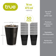 True Brands Black Disposable Party Cups, 16 oz, 50 Count