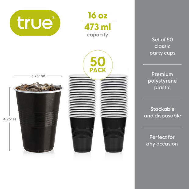 True Brands Black Disposable Party Cups, 16 oz, 50 Count