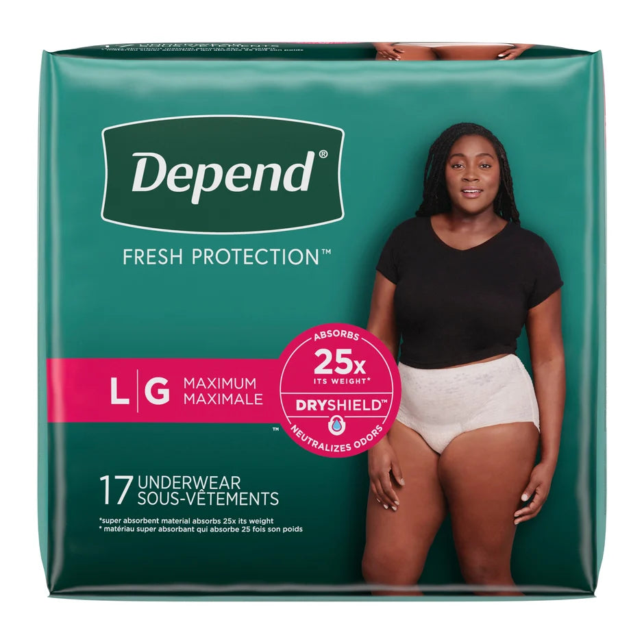 Depend Fresh Protection Women’s Incontinence Underwear, Large, 17 Count