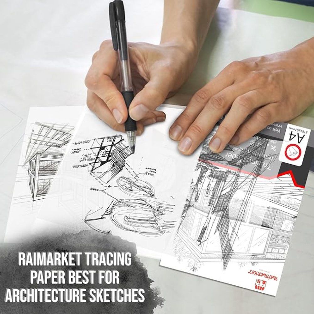 Raimarket Premium Tracing Paper 100 Sheets A4 – Transparent Tracing Paper Pack for Art, Design & Architecture