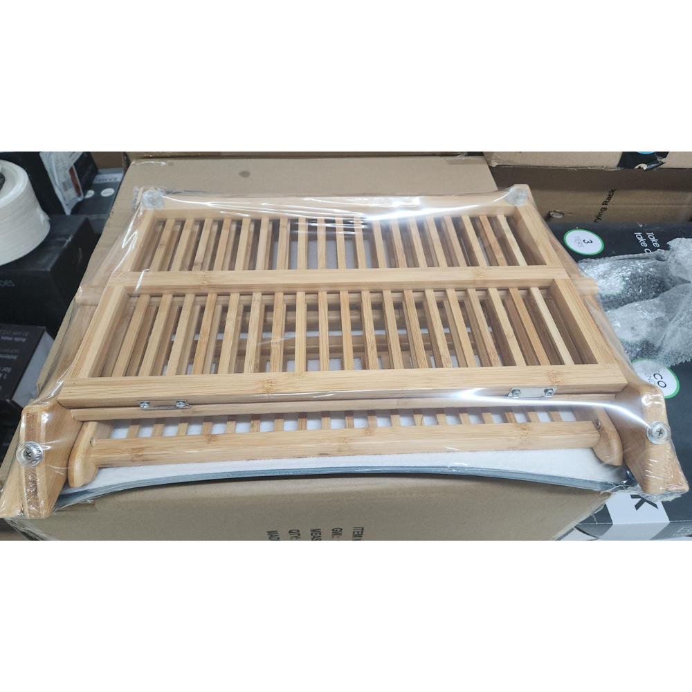 Earth's Dreams Bamboo Dish Drying Rack - 3 Tier Collapsible with Microfiber Mat