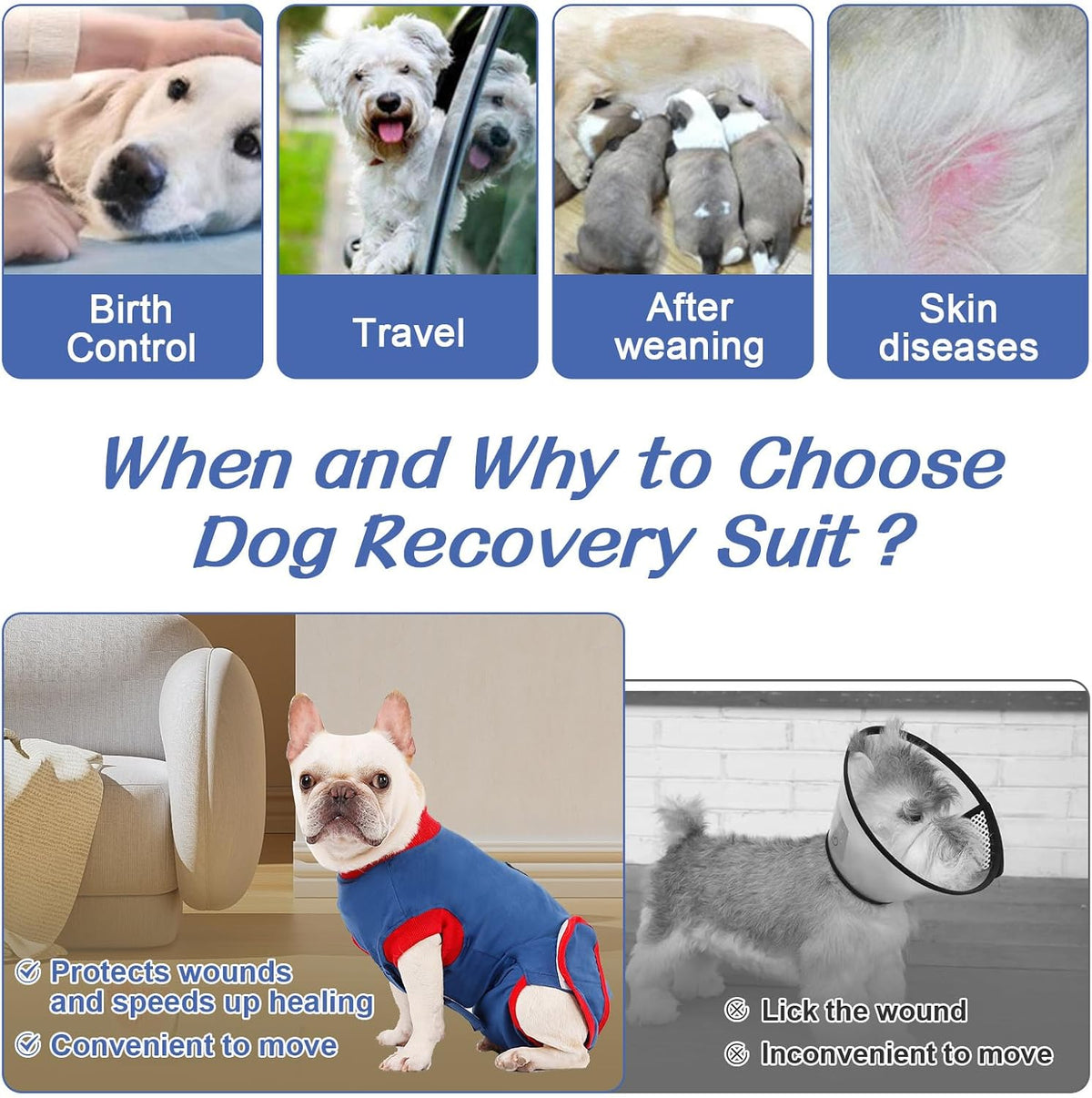Doglemi Dog Recovery Suit Size M – Breathable Cotton, Anti-Licking Surgical Suit for Spay, Neuter & Wound Protection | Easy Pee & Poop | Small Breeds