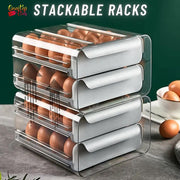 ONESTEP CLUB 2-Layer Stackable Egg Holder for Refrigerator – Grey PET Plastic