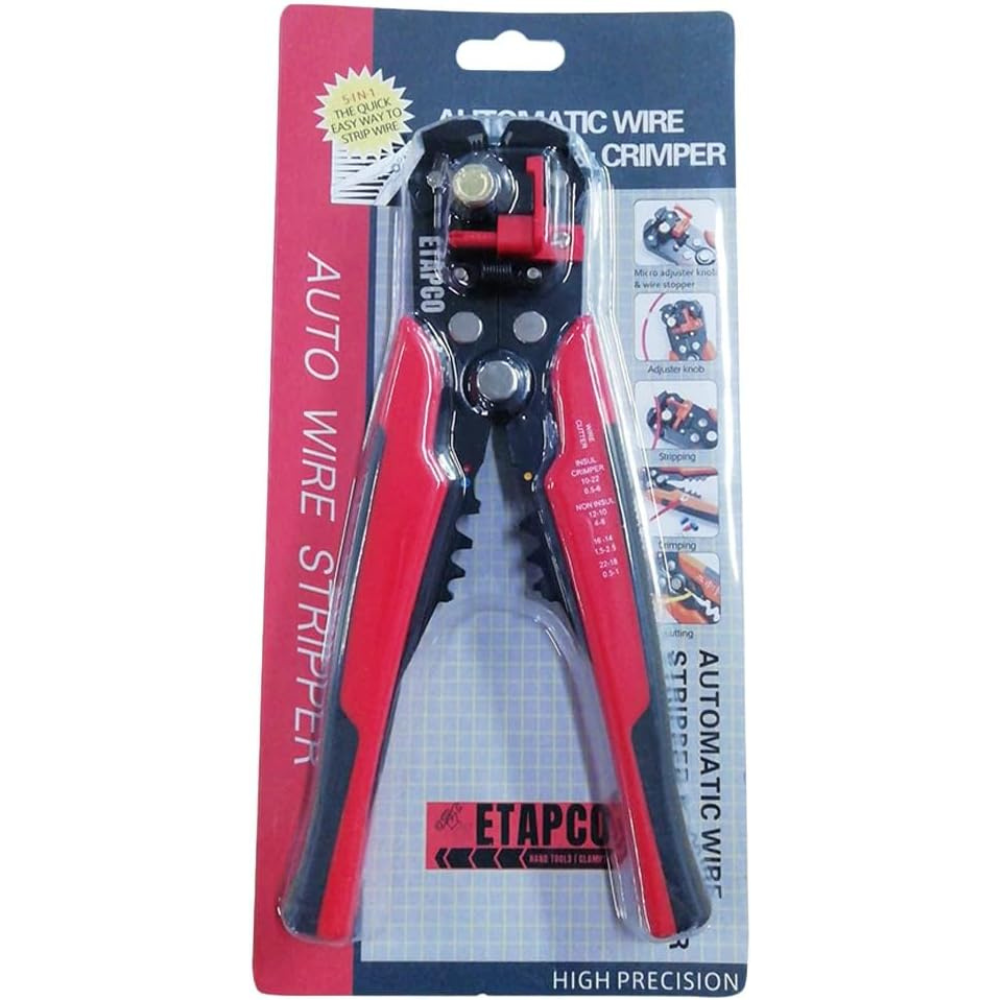 3-in-1 Wire Stripper & Crimper Tool with Adjustable Rotary Switch (Red)